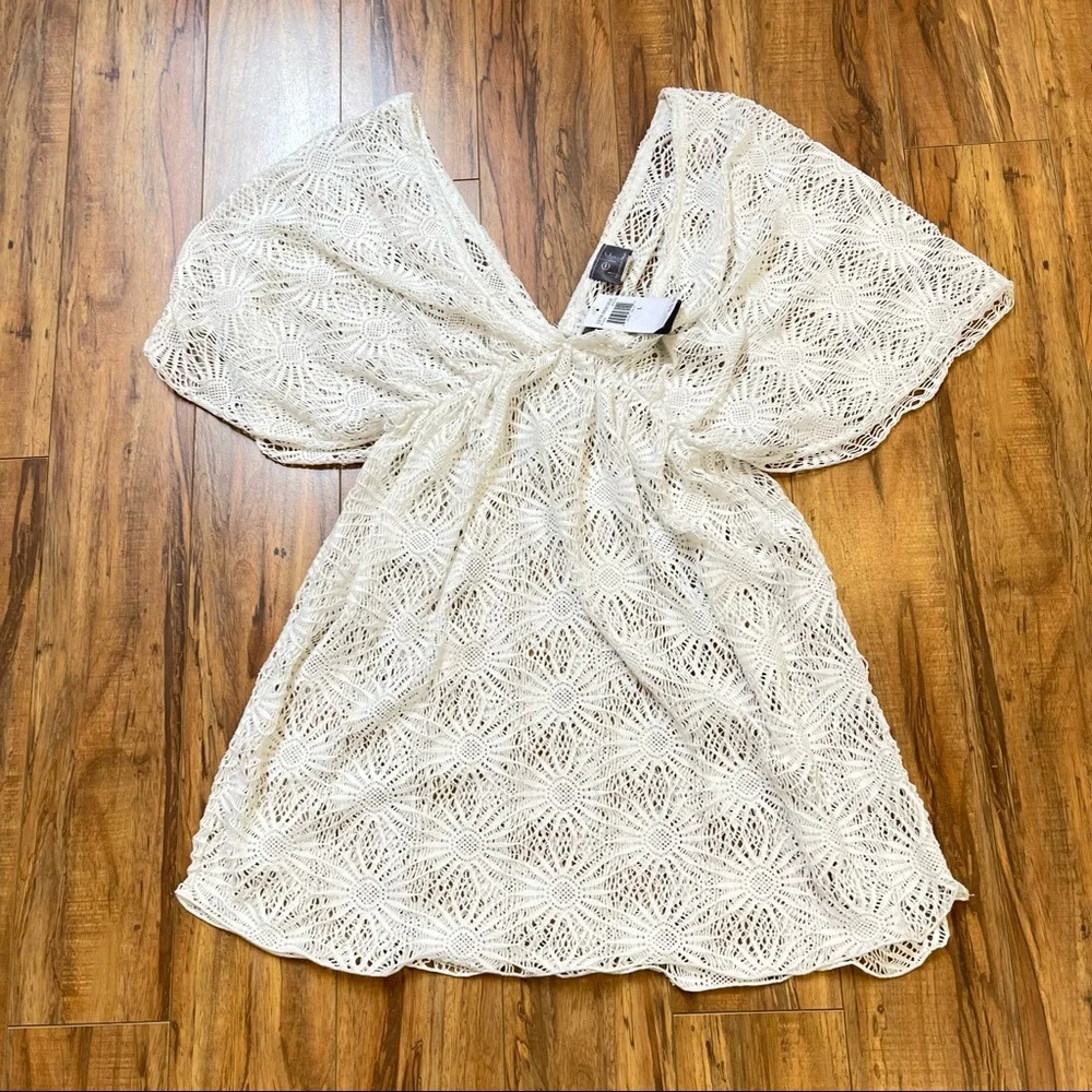 NWT Elif for Jordan Taylor White Crochet Bikini Beach Coverup Dress Size L